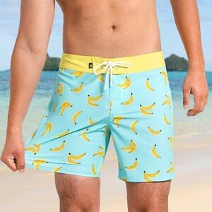 Chubbies Men's Banana Print Swim Shorts - Yellow and‎ Blue